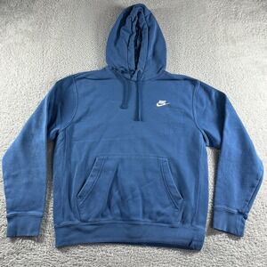 Nike Essential Club Fleece Hoodie Mens Medium Blue Athletic Minimalist Comfort
